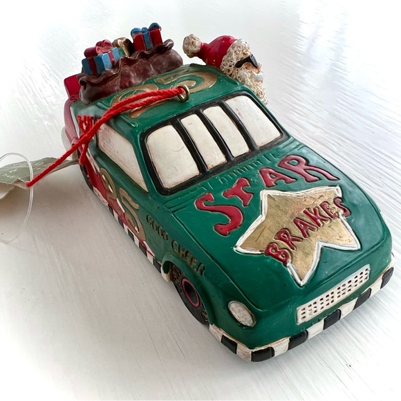 NEW Santa Claus Race Car Driver Christmas Toys Holiday Ornament New with Tags - Picture 5 of 14